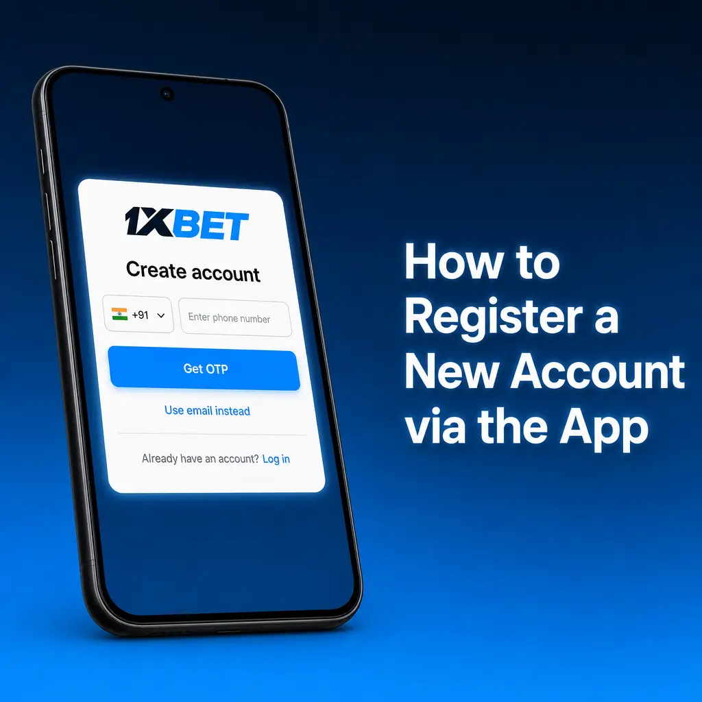 1xbet mobile app registration screen showing sign-up options for new Canadian users on Android and iOS devices
