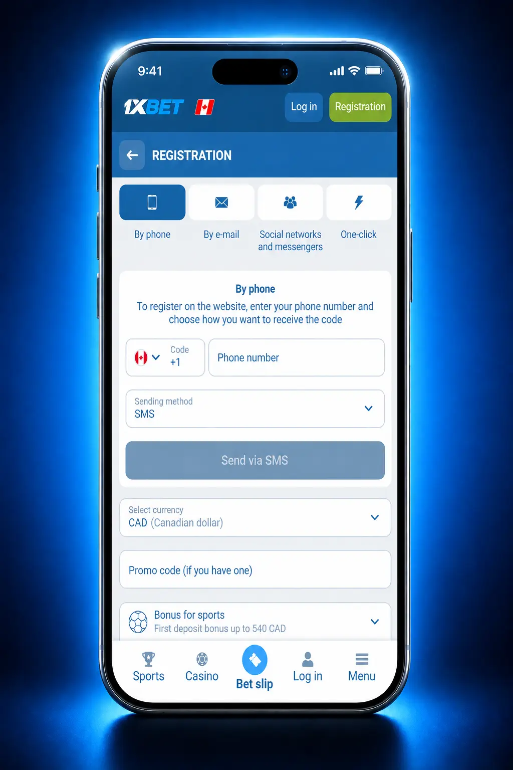 4-step guide on how to claim a 1xbet welcome bonus in Canada, from registration to deposit activation