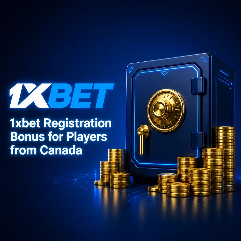 1xbet registration bonus for Canadian players showing 120% sports match up to 540 CAD or 200% casino bonus up to 3000 CAD