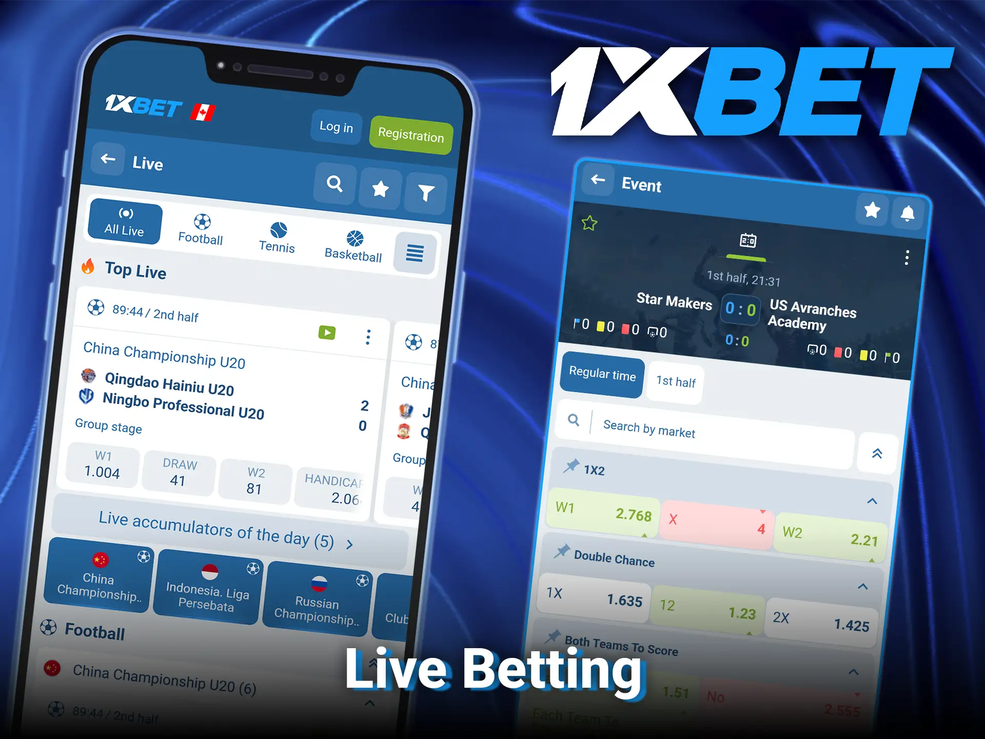 Place real-time wagers on ongoing sports events using app live betting at 1xBet.
