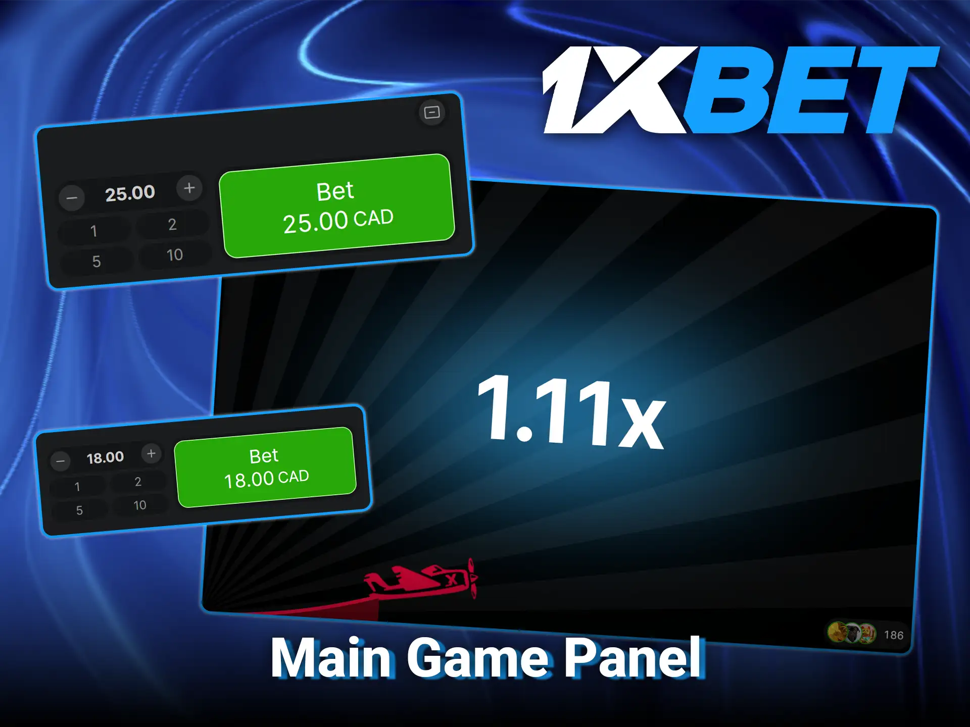 Control your bets and cash out earnings seamlessly using the Aviator main game panel at 1xBet.