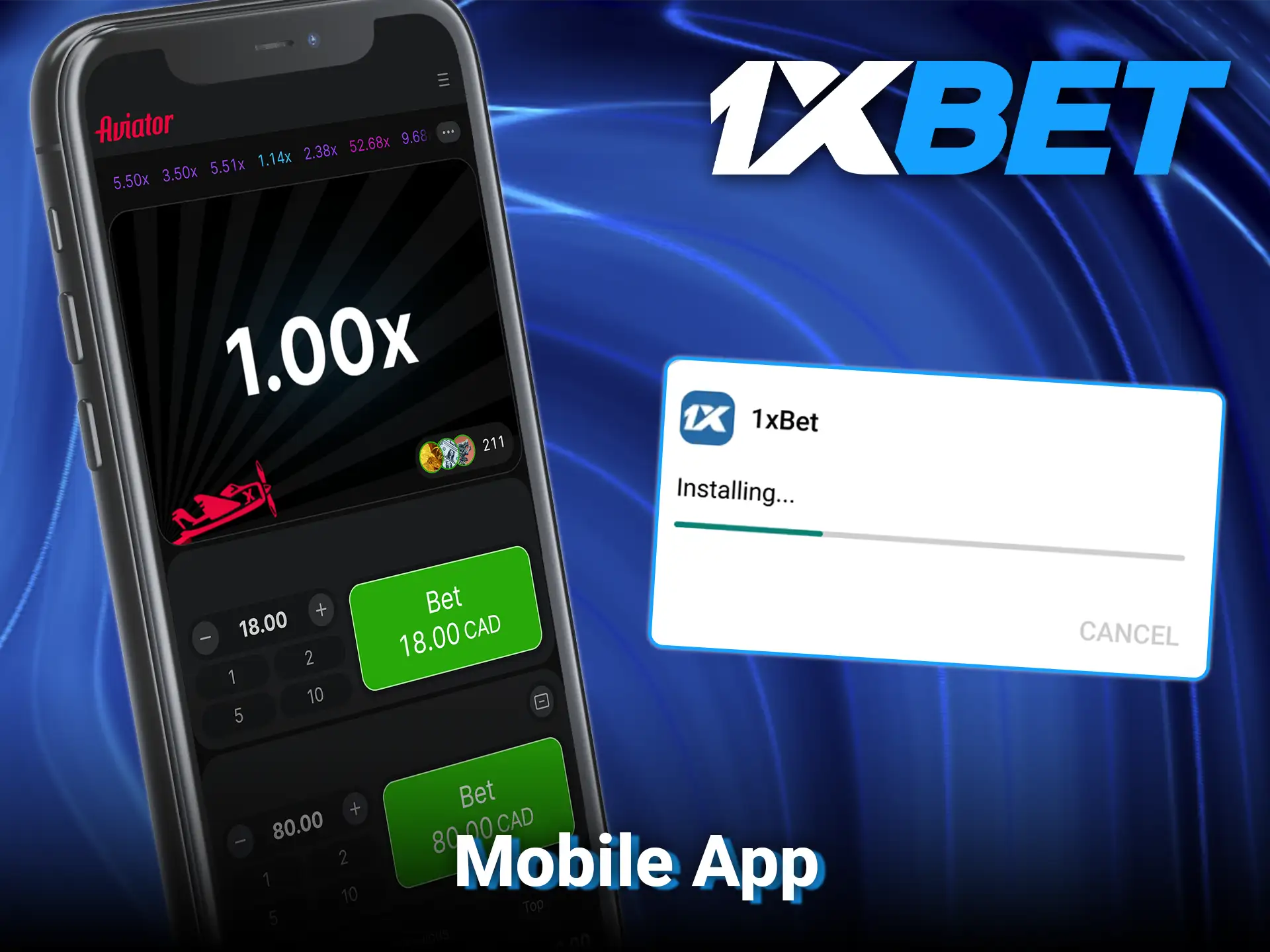 Play fast-paced rounds of Aviator in the 1xBet app.