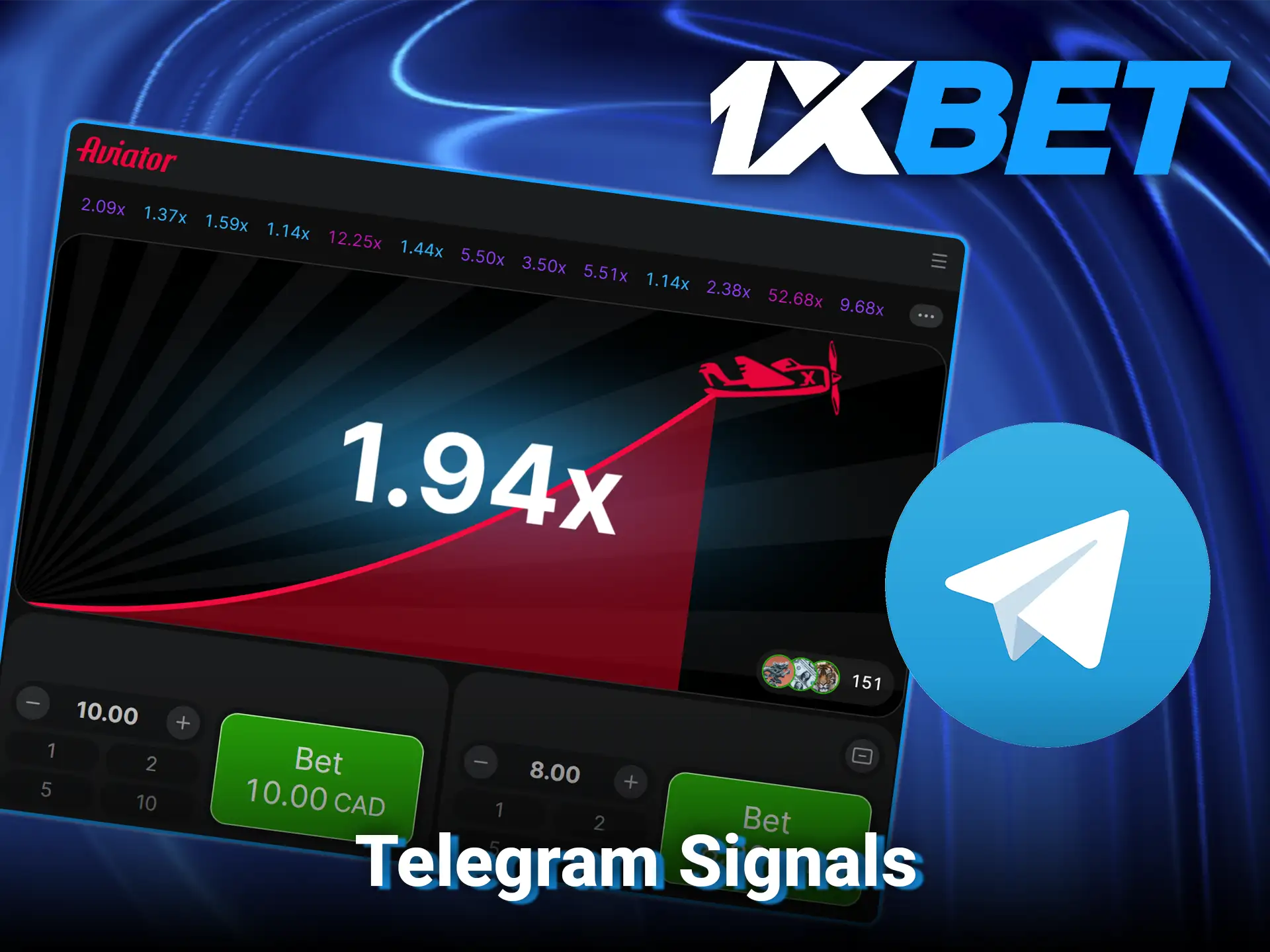 Get real-time predictions and updates on Telegram for Aviator on 1xBet.