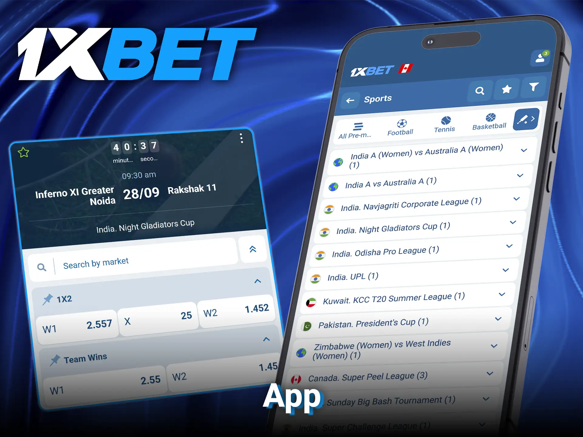 Place bets on the top cricket leagues anytime using the 1xBet app.