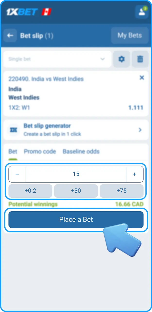 Place your cricket bet on 1xBet.