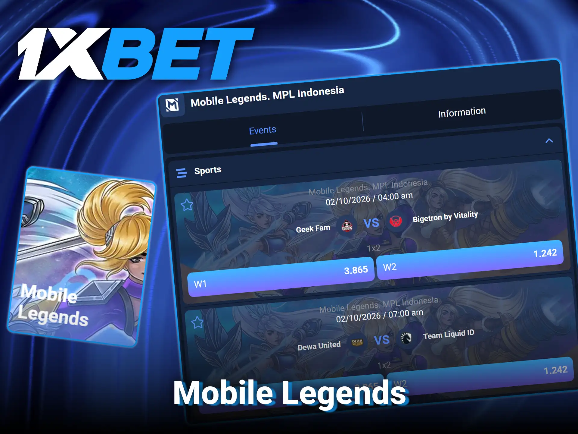 Bet on popular MOBA action and international events in esports betting Mobile Legends at 1xBet.