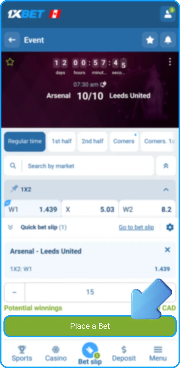 Select the odds and place a football bet on 1xBet.