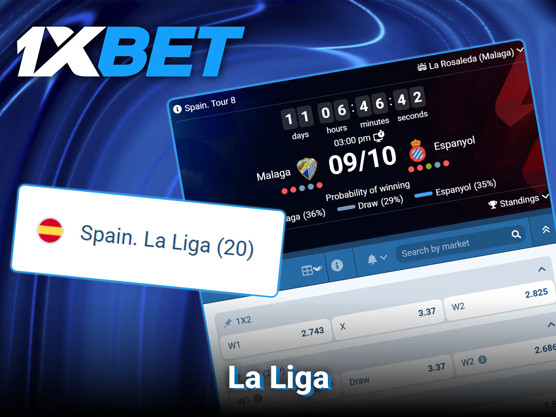 Bet on elite Spanish soccer clubs and top stars in La Liga football at 1xBet.