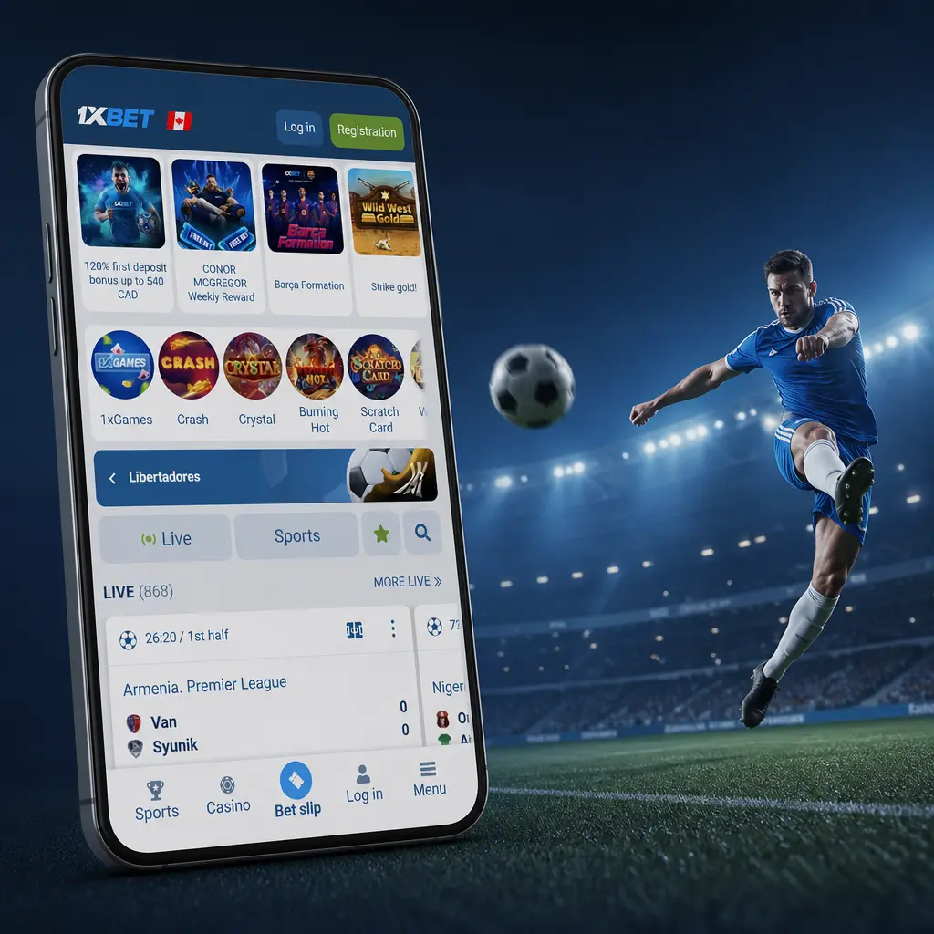 1xbet Live section showing football live score, match time, goals, cards, corners, and stats for Premier League and other matches.