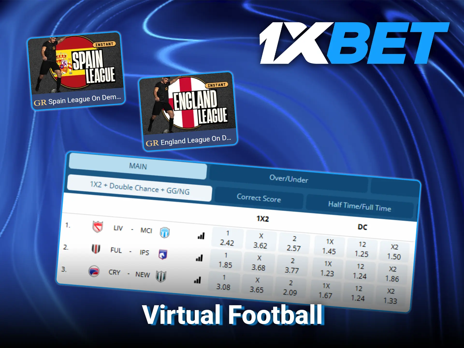 1xBet offers a wide variety of virtual football.
