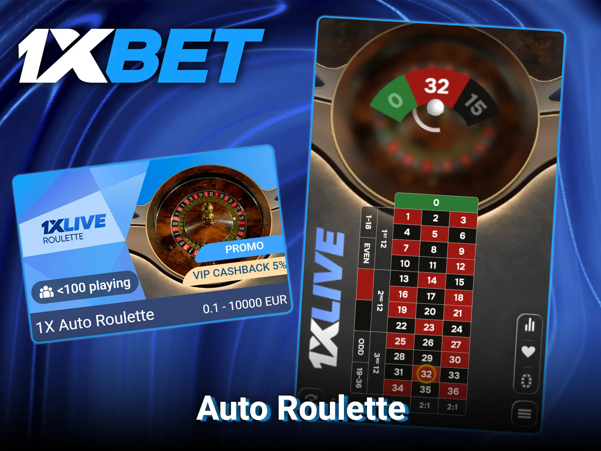 Enjoy fast-paced spinning action on auto roulette at 1xBet.