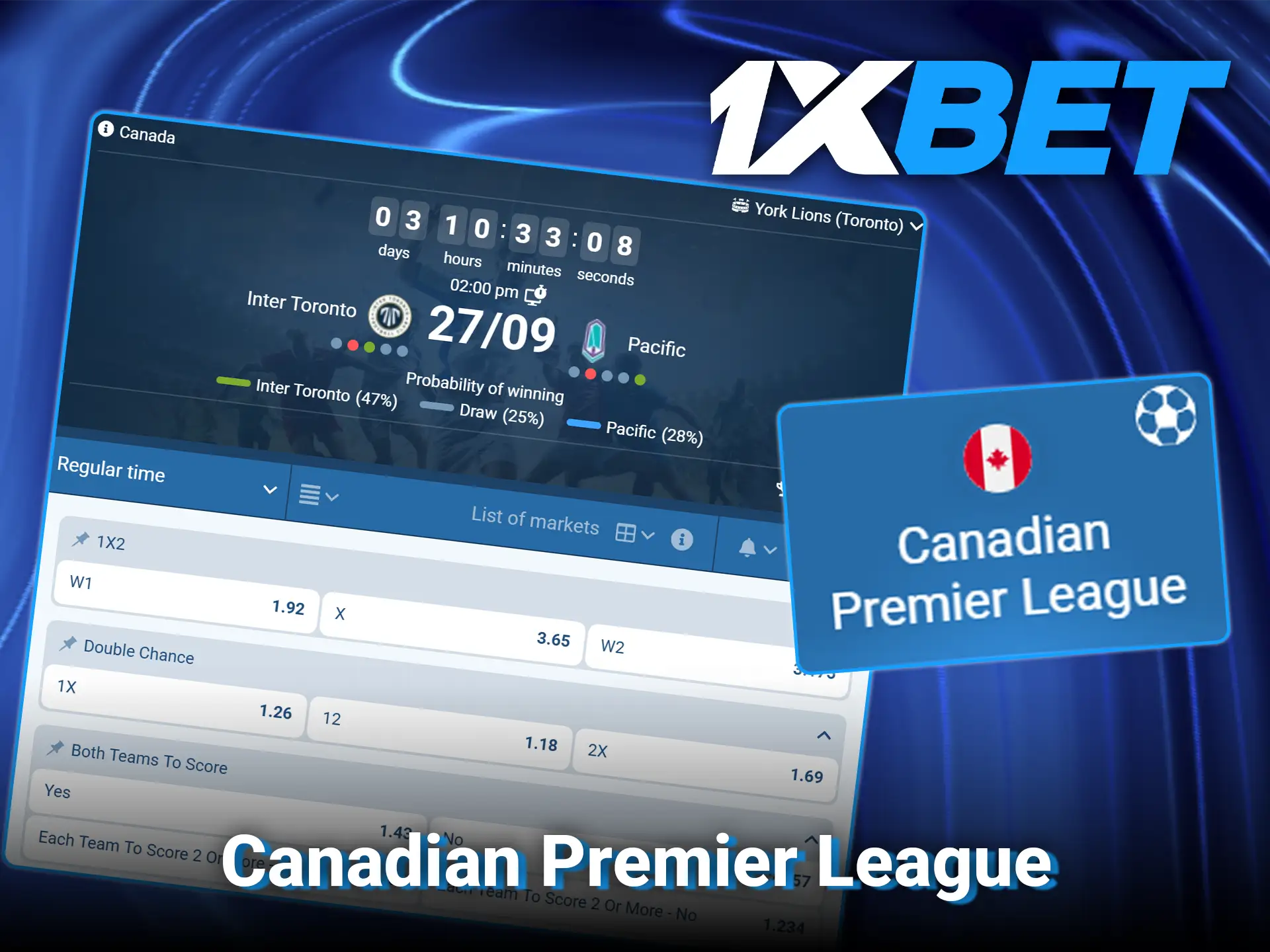 Follow soccer odds and fixtures in the Canadian Premier League at 1xBet.