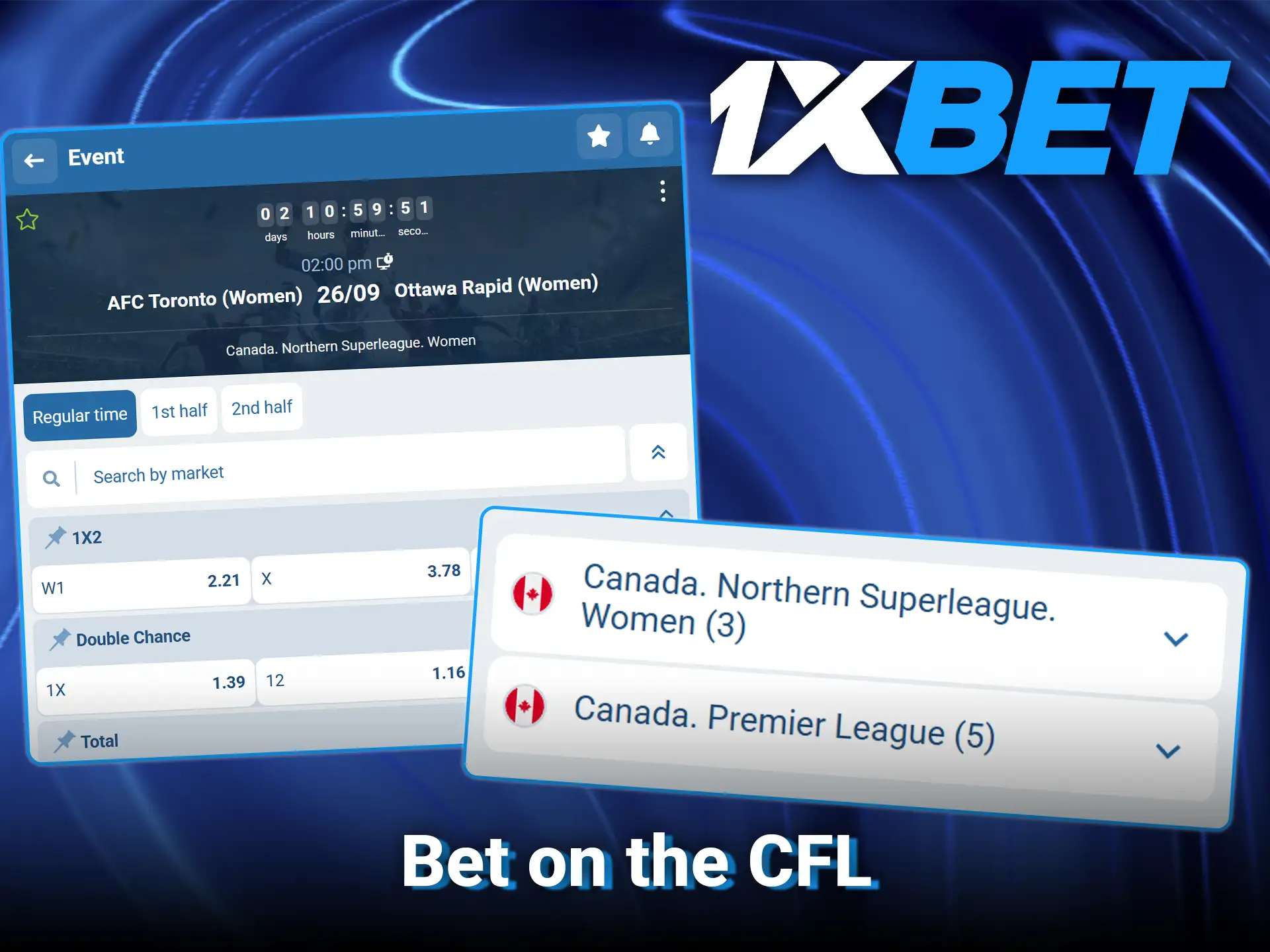 Get competitive betting lines on all CFL games at 1xBet.