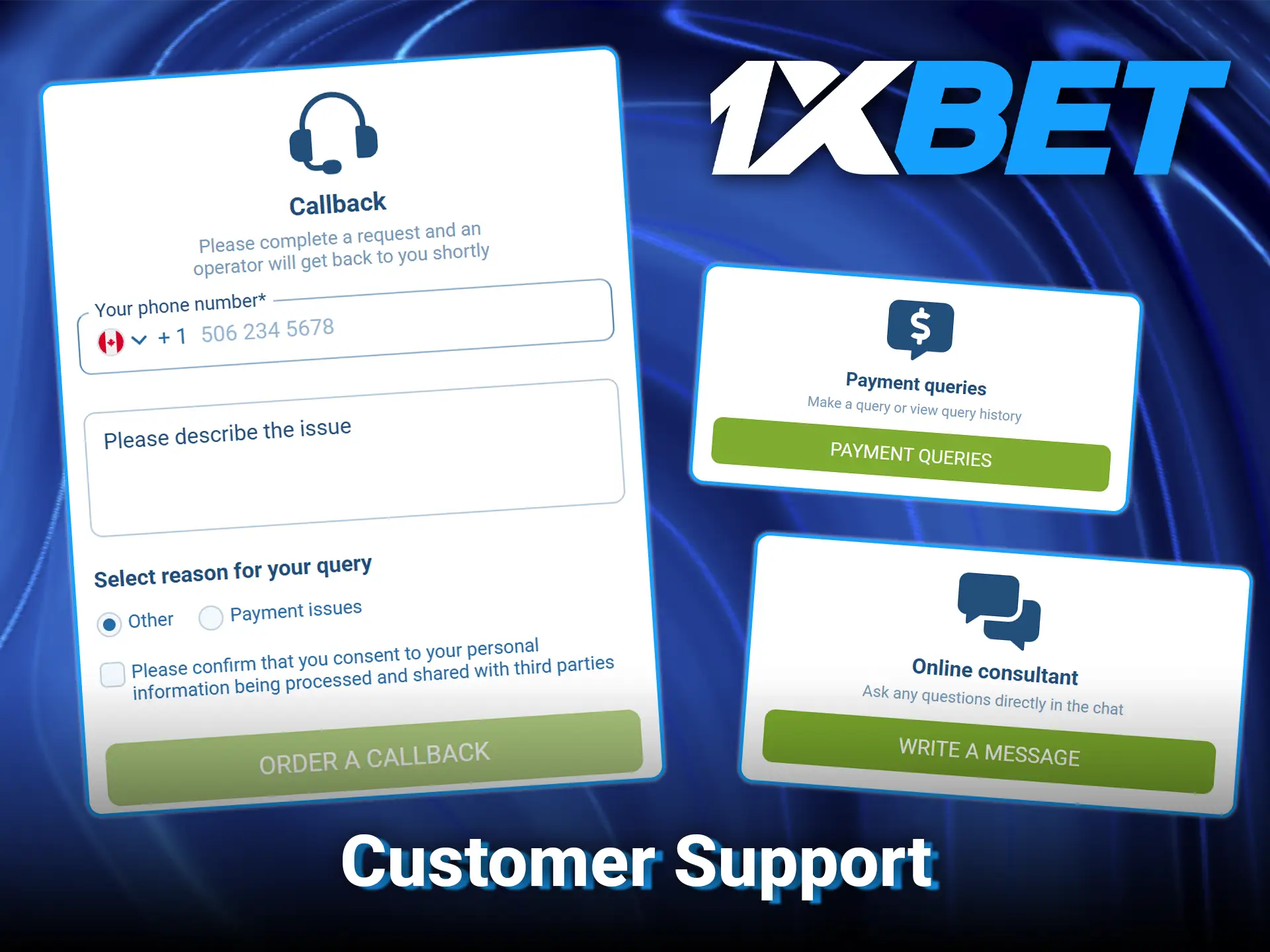 Get 24/7 assistance from professional customer support at 1xBet.