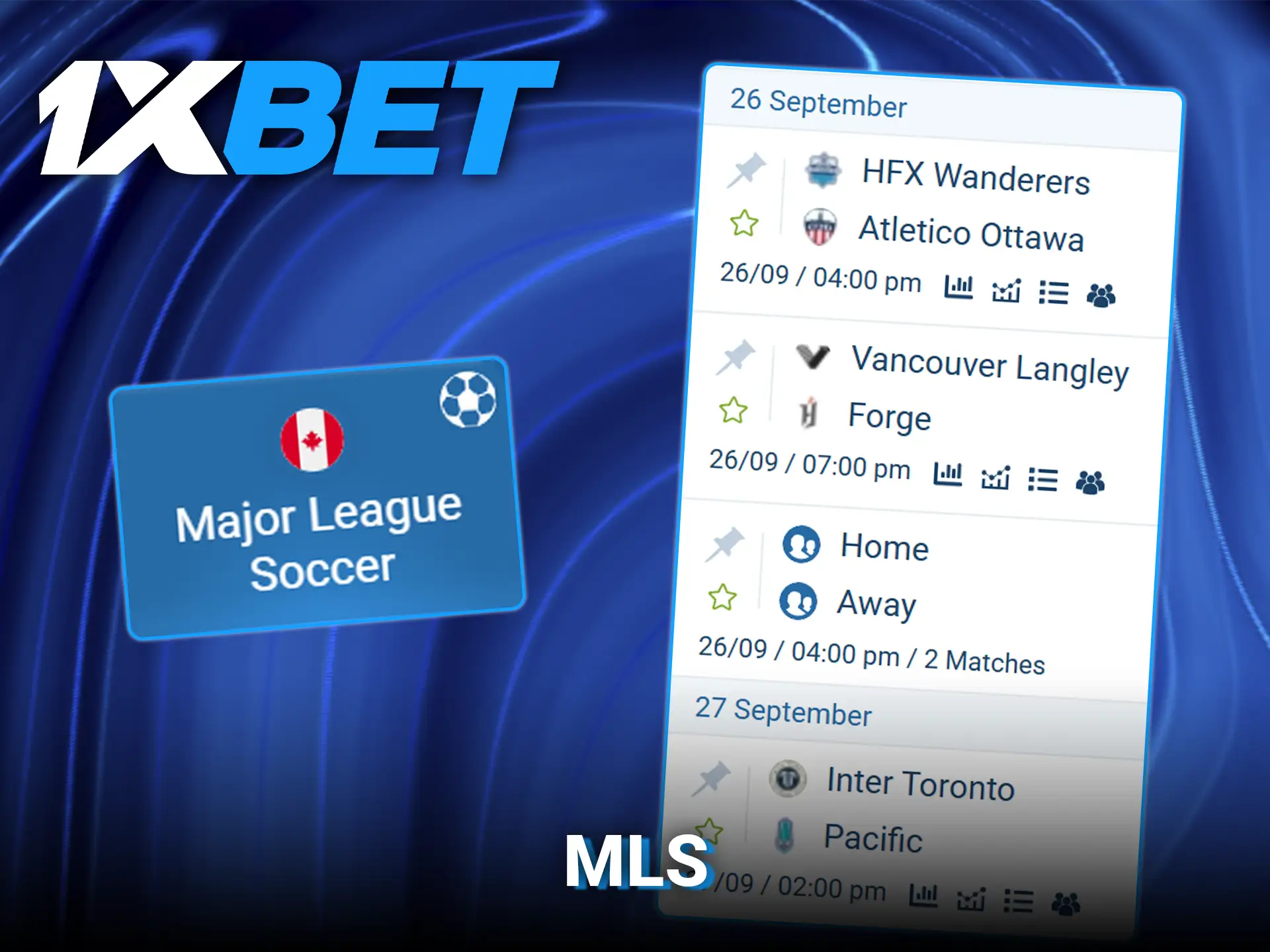 Bet on top North American soccer action in the MLS at 1xBet Canada.