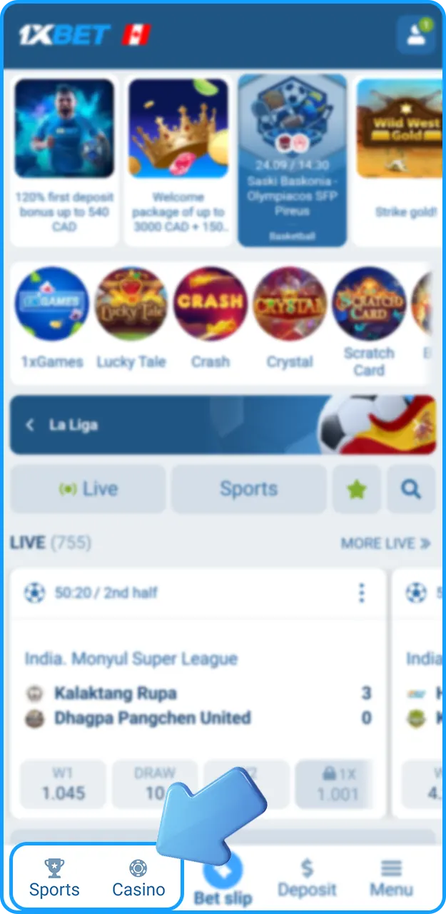 Start placing bets and playing casino games on 1xBet.