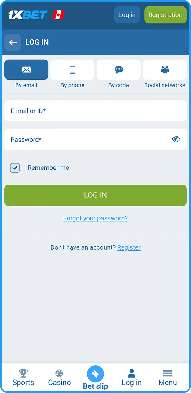 Log in to your 1xBet casino account.