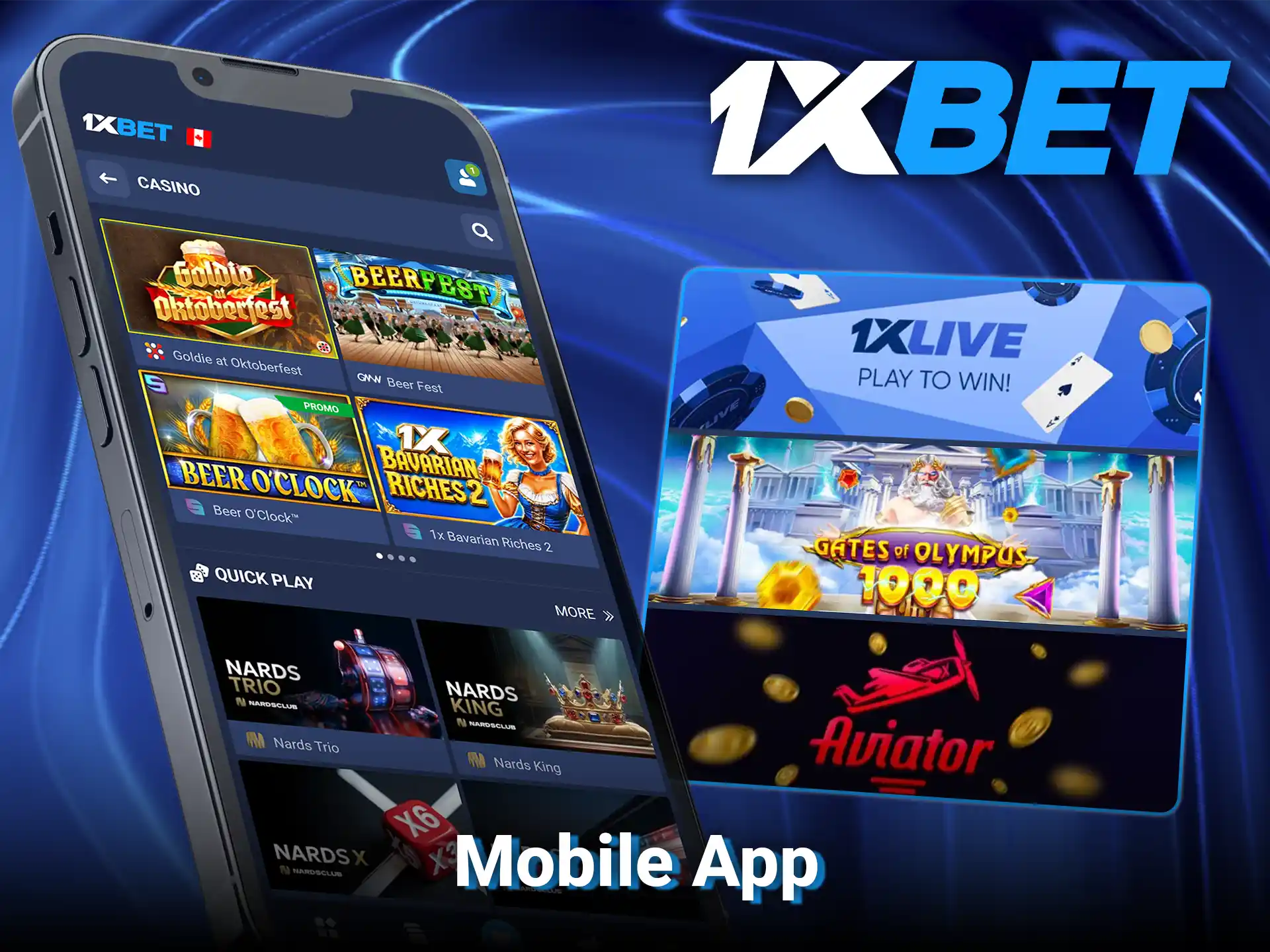 Play slots right in the 1xBet app.