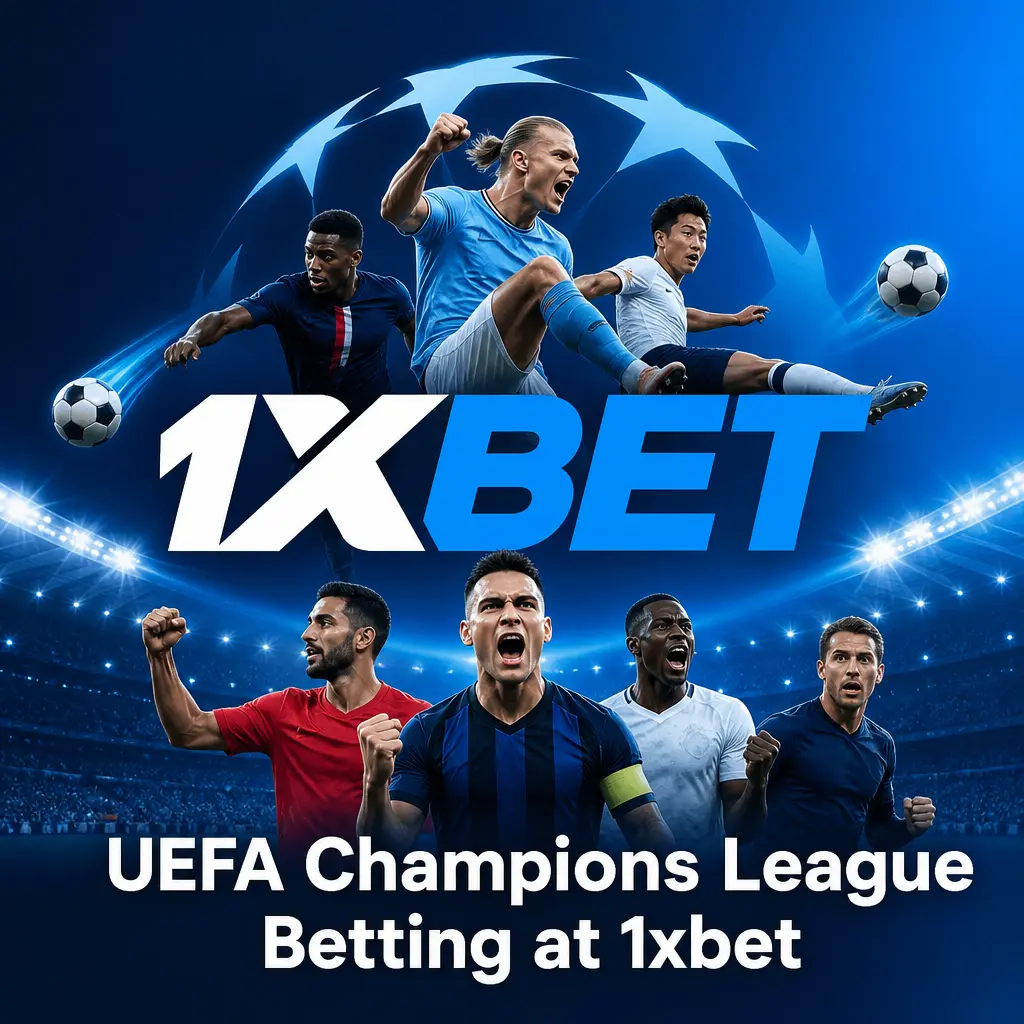 UEFA Champions League betting markets at 1xbet, including match winner, over/under goals, and handicap options